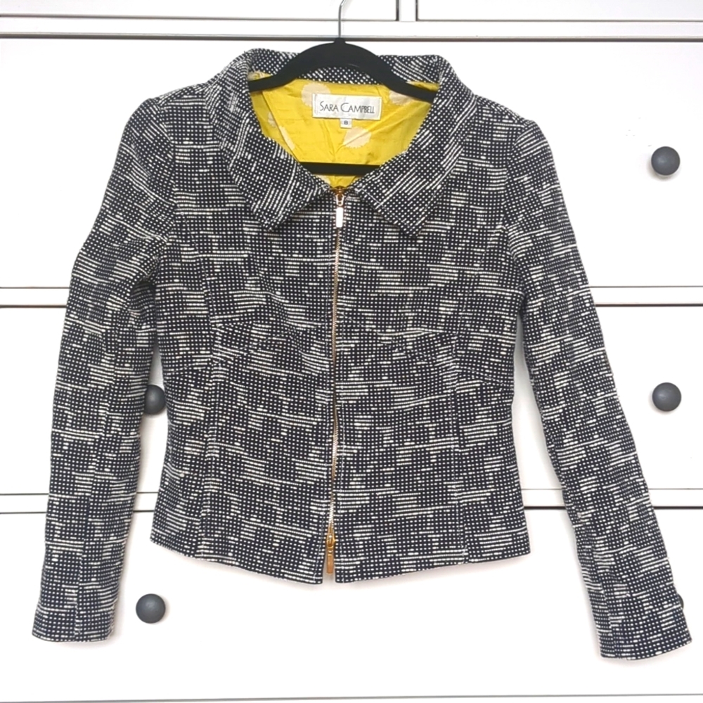 Sz 8 Sara Campbell Navy Blue & White Jacket